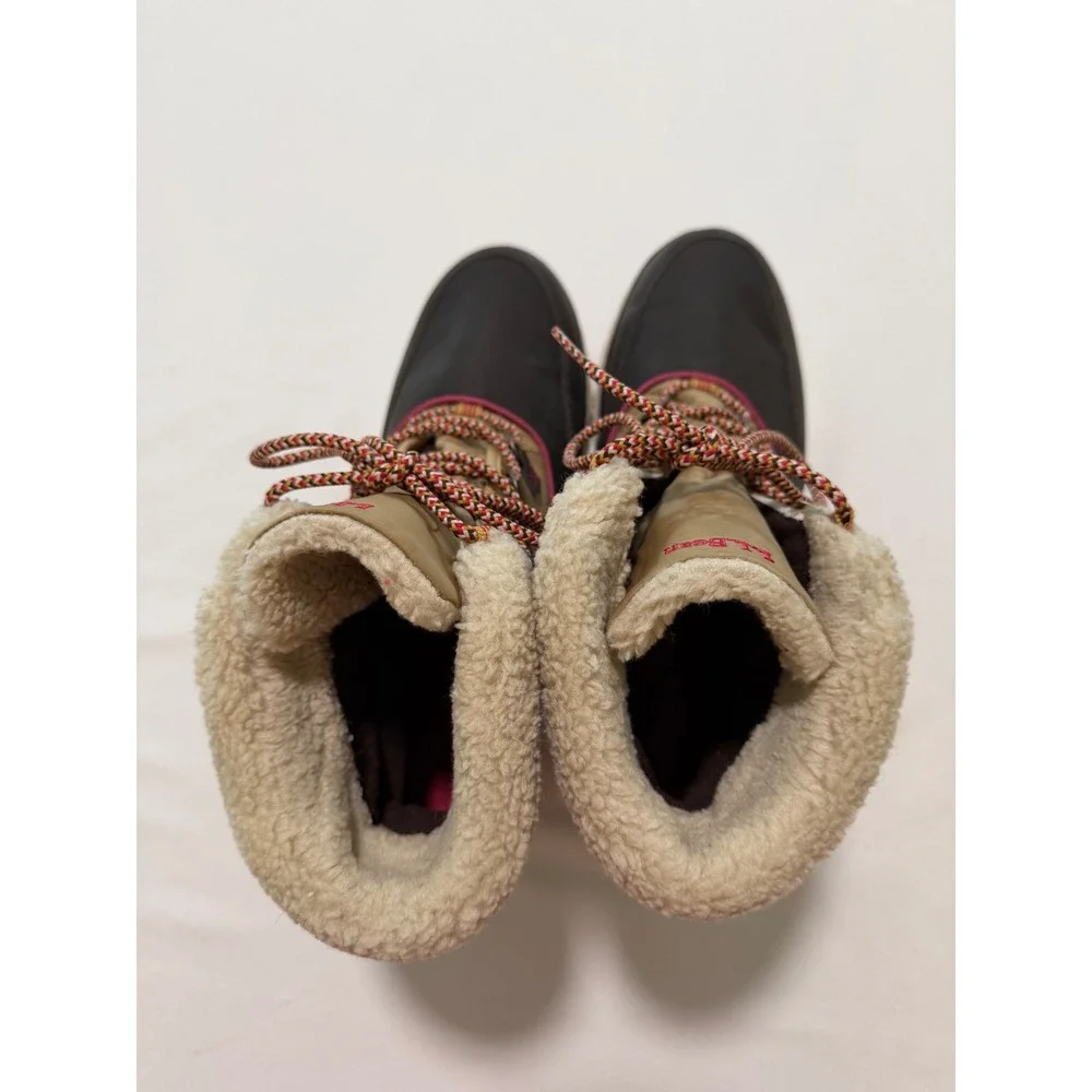 LL Bean Ultrasoft Insulated Winter Boots Brown Tan Pink 504631 Womens 9.5 M